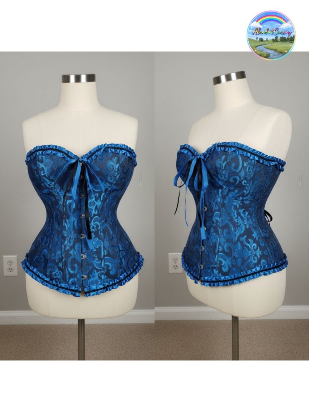 Women's Victorian Brocade Corset Top Overbust Lace-Up Renaissance